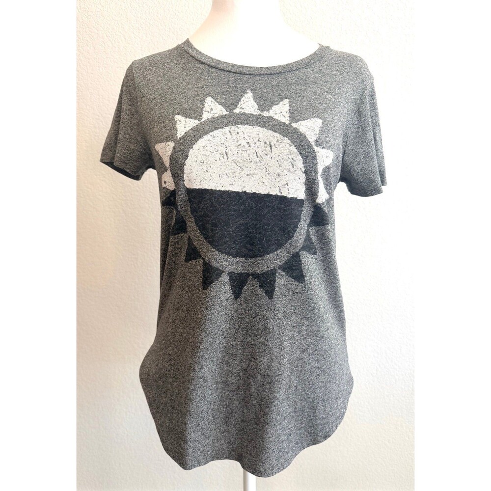 Sol Angeles Heather Grey Split Sun Graphic Shirt Curved Hem Made in USA XS